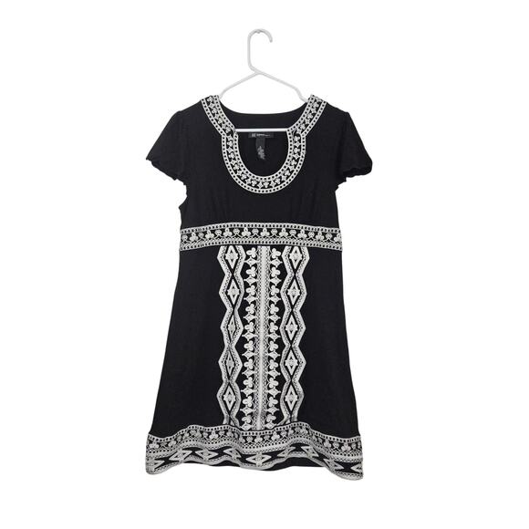 INC Petite Embroidery Black Flutter Short Sleeve Knit Dress Size Medium Stretch - Picture 1 of 7